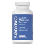 BodyBio Calcium Magnesium Butyrate 250 Caps vitamin supplement bottle promoting digestive health.