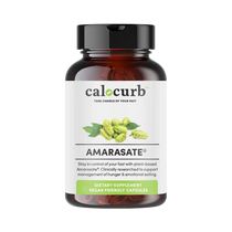 Supplement bottle labeled 'calocurb Amarasate' on a white background