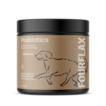 FourFlax probiotics container for dogs on a white background