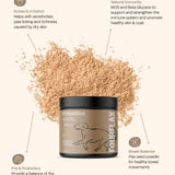 Fourflex probiotics powder for pets with text on benefits