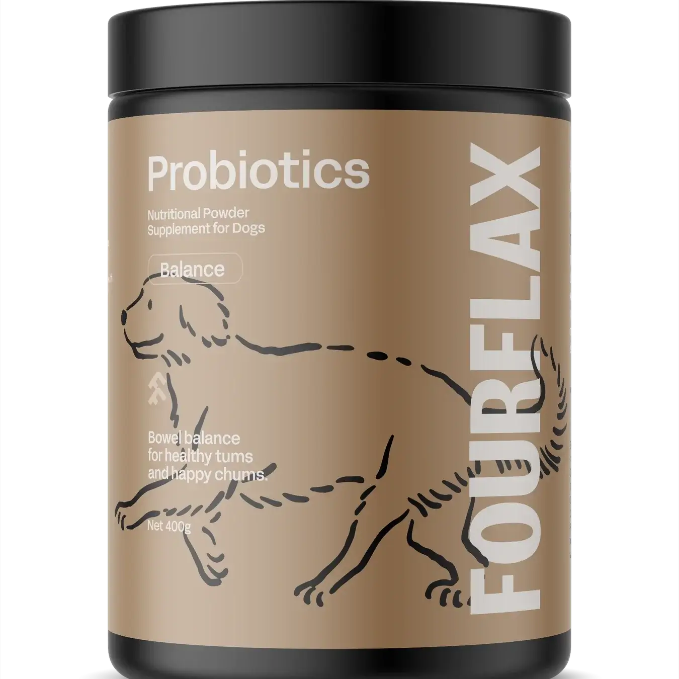 Fourflex probiotics container for dogs on a white background