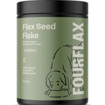 FourFlax Flax Seed Flake supplement container for dogs on a white background