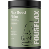 FourFlax Flax Seed Flake supplement container for dogs on a white background