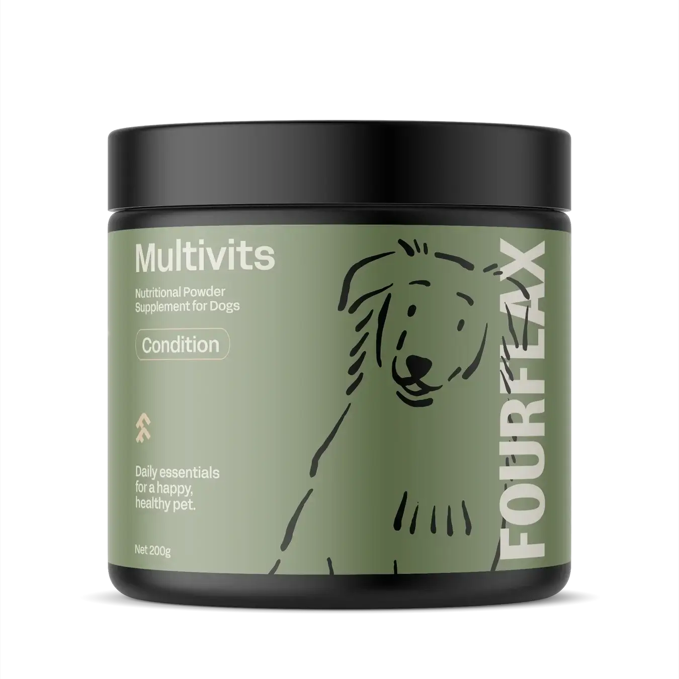 Fourflax Multivits jar for dogs on a white background