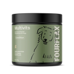 Fourflax Multivits jar for dogs on a white background