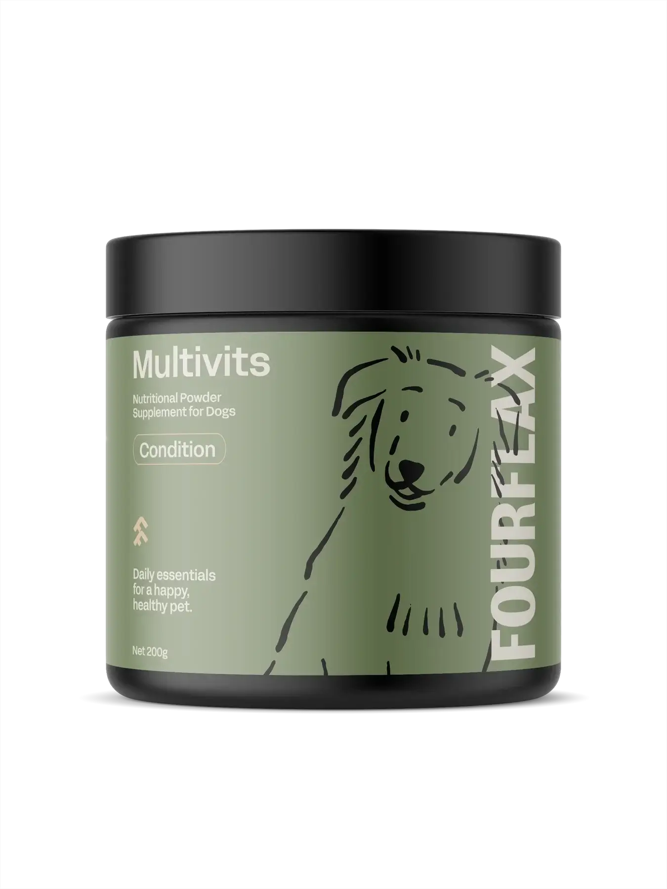 Fourflax Multivits jar for dogs on a white background