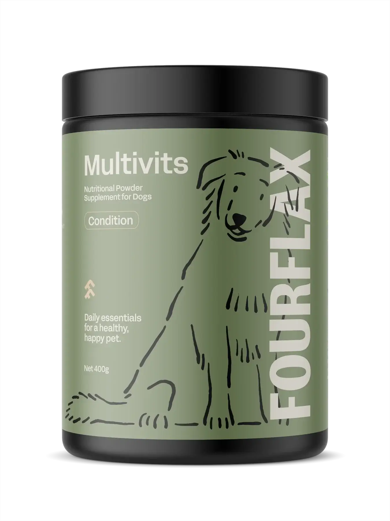 Fourflax Multivits container for dogs on a white background
