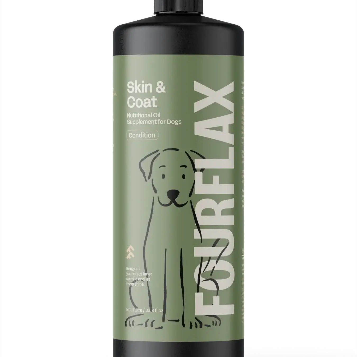 FourFlax Skin & Coat supplement bottle for dogs on a white background