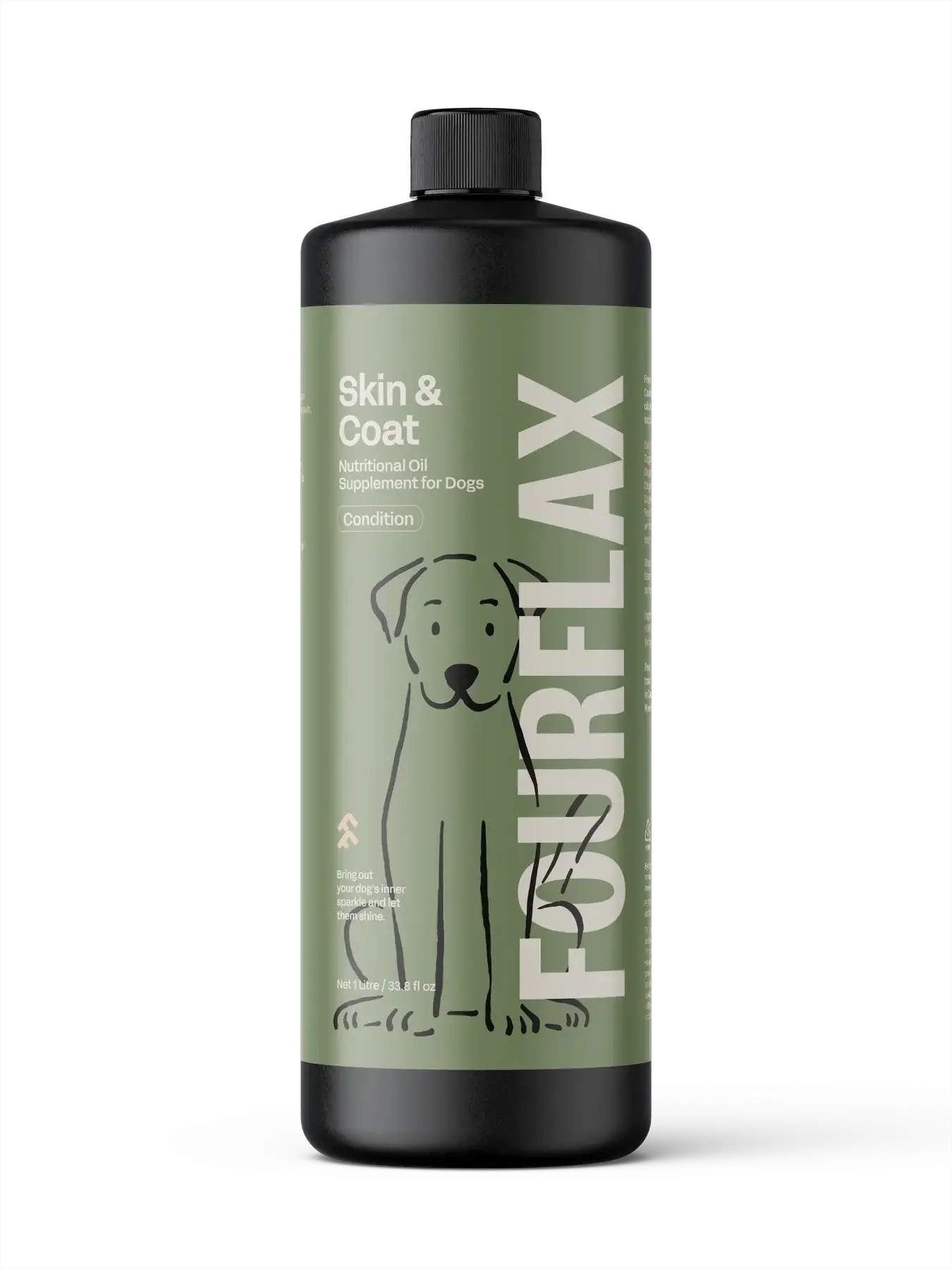 FourFlax Skin & Coat supplement bottle for dogs on a white background