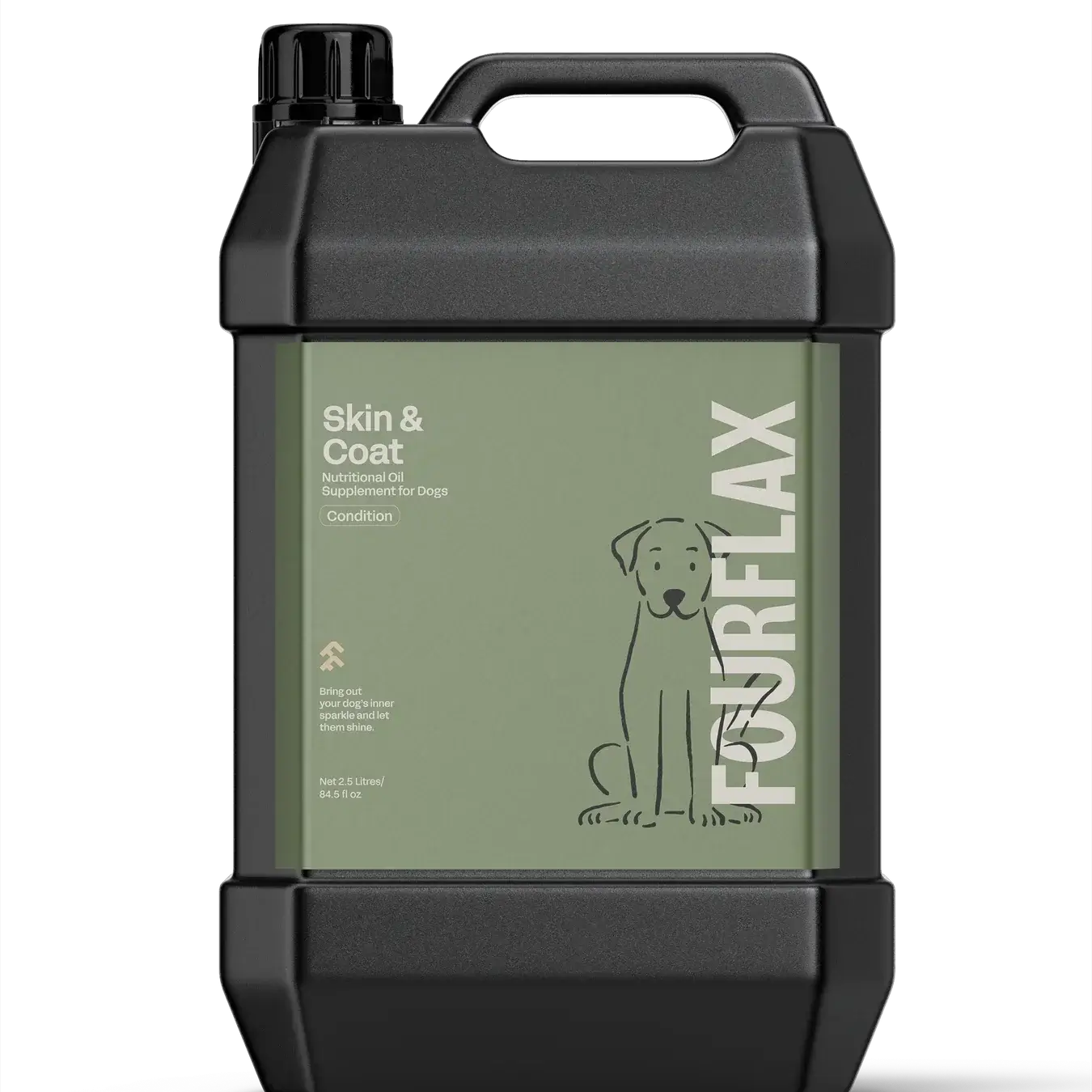 FourFurFlax skin and coat supplement container on a white background