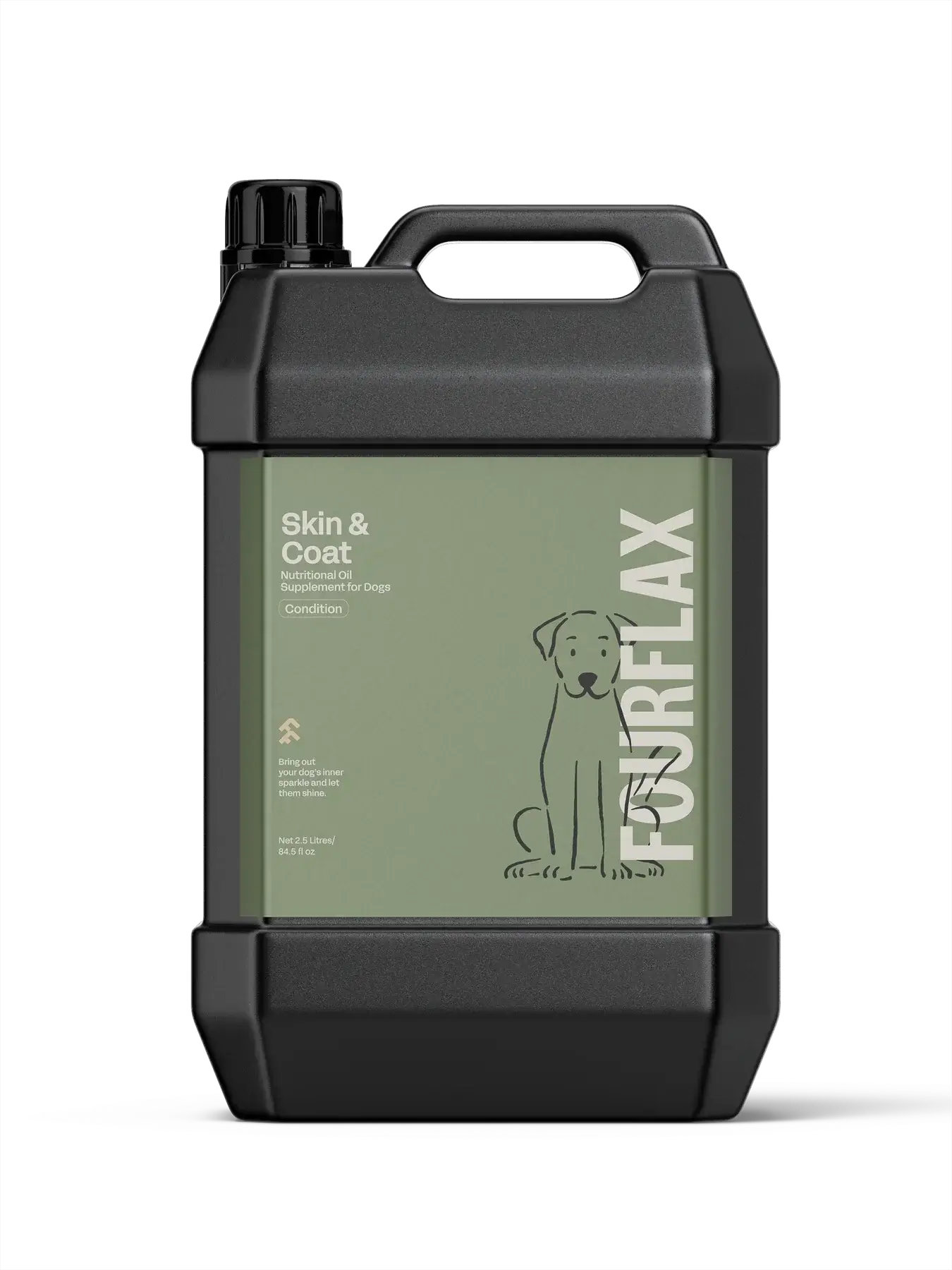 FourFurFlax skin and coat supplement container on a white background