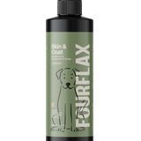 FourFlax Skin & Coat supplement bottle for dogs on a white background