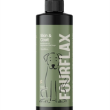 FourFlax Skin & Coat supplement bottle for dogs on a white background
