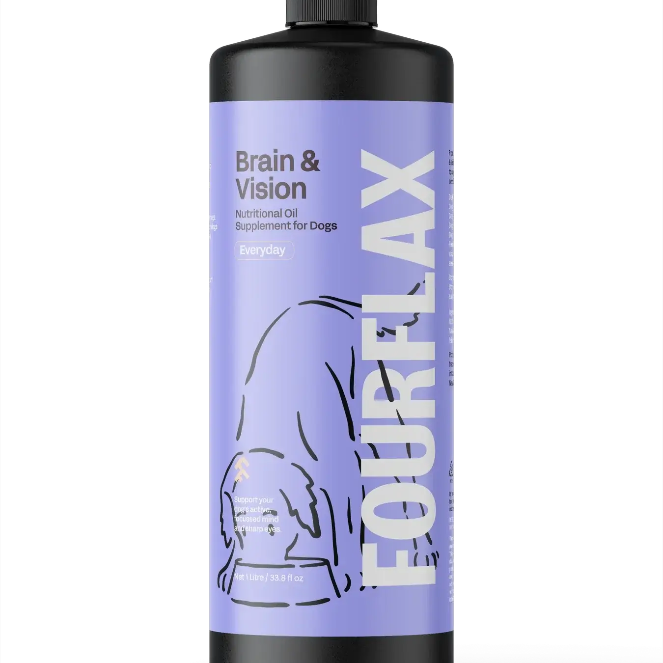 FourFlax brain and vision oil bottle for dogs on a white background