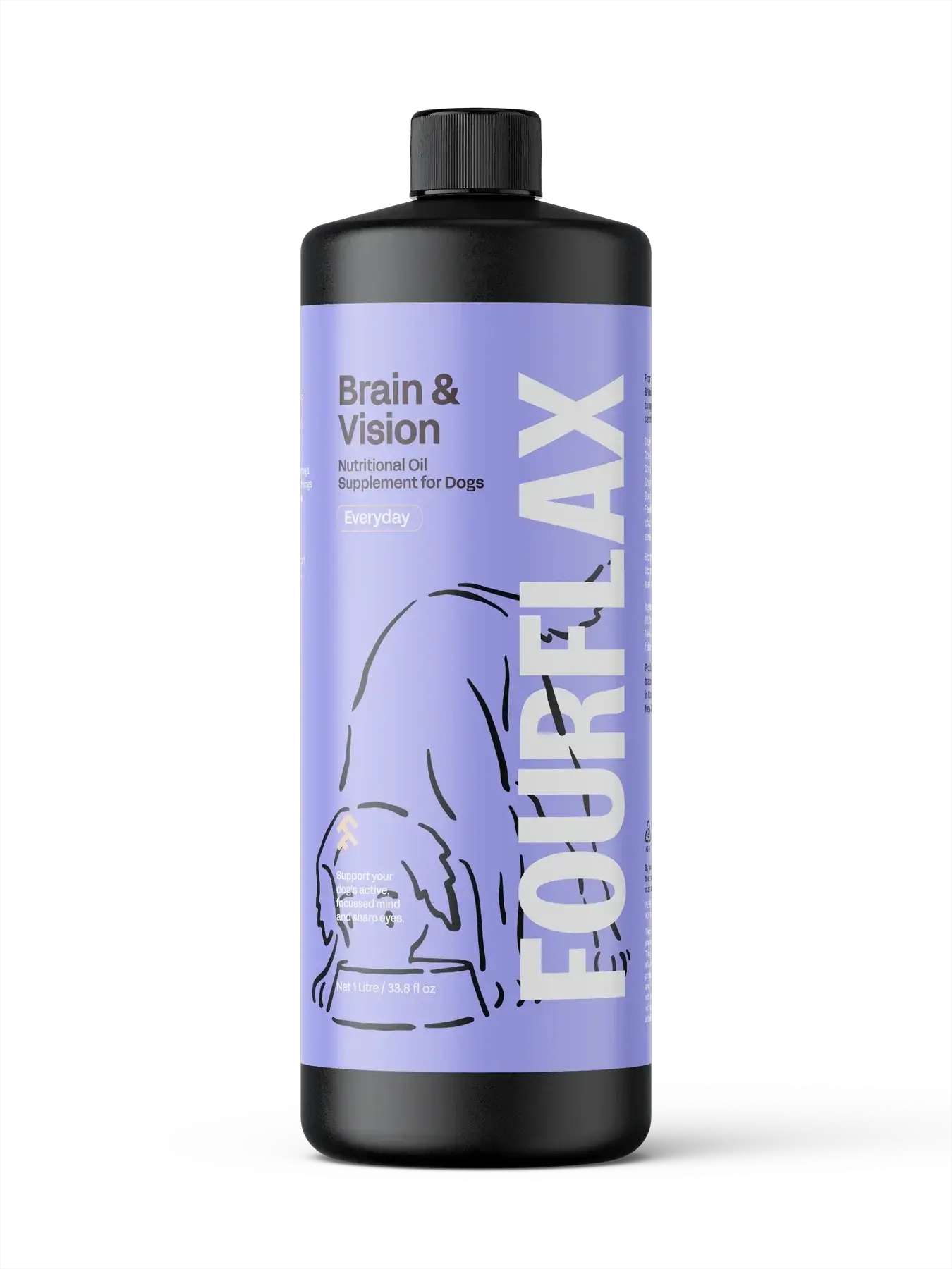 FourFlax brain and vision oil bottle for dogs on a white background