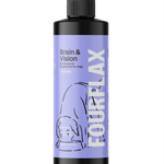 Bottle of FourFlax supplement for dogs on a white background