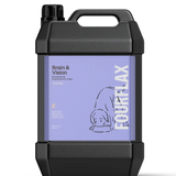 Black container with purple label featuring 'FourFlax' on a white background