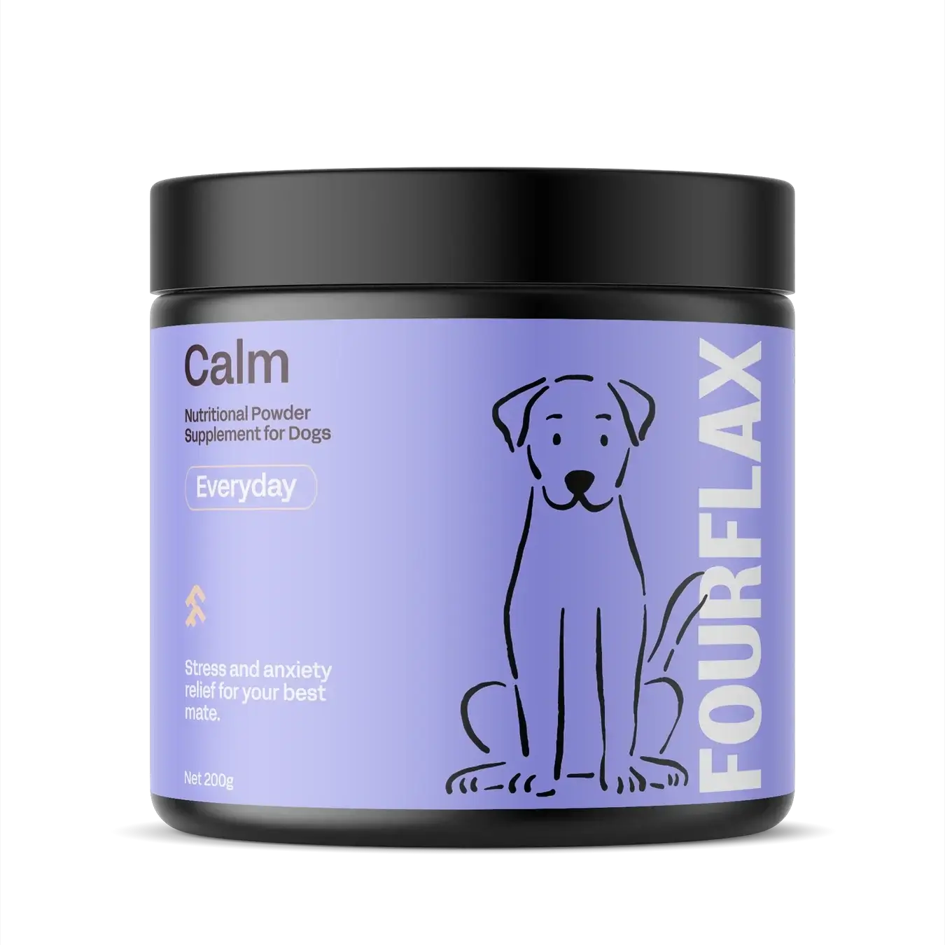 FourFlax Calm powder supplement for dogs on a white background