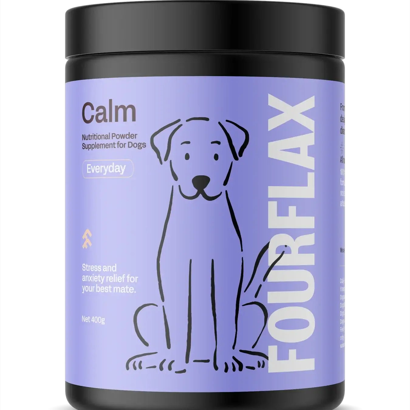 FourFlax Calm nutritional powder supplement for dogs on a white background