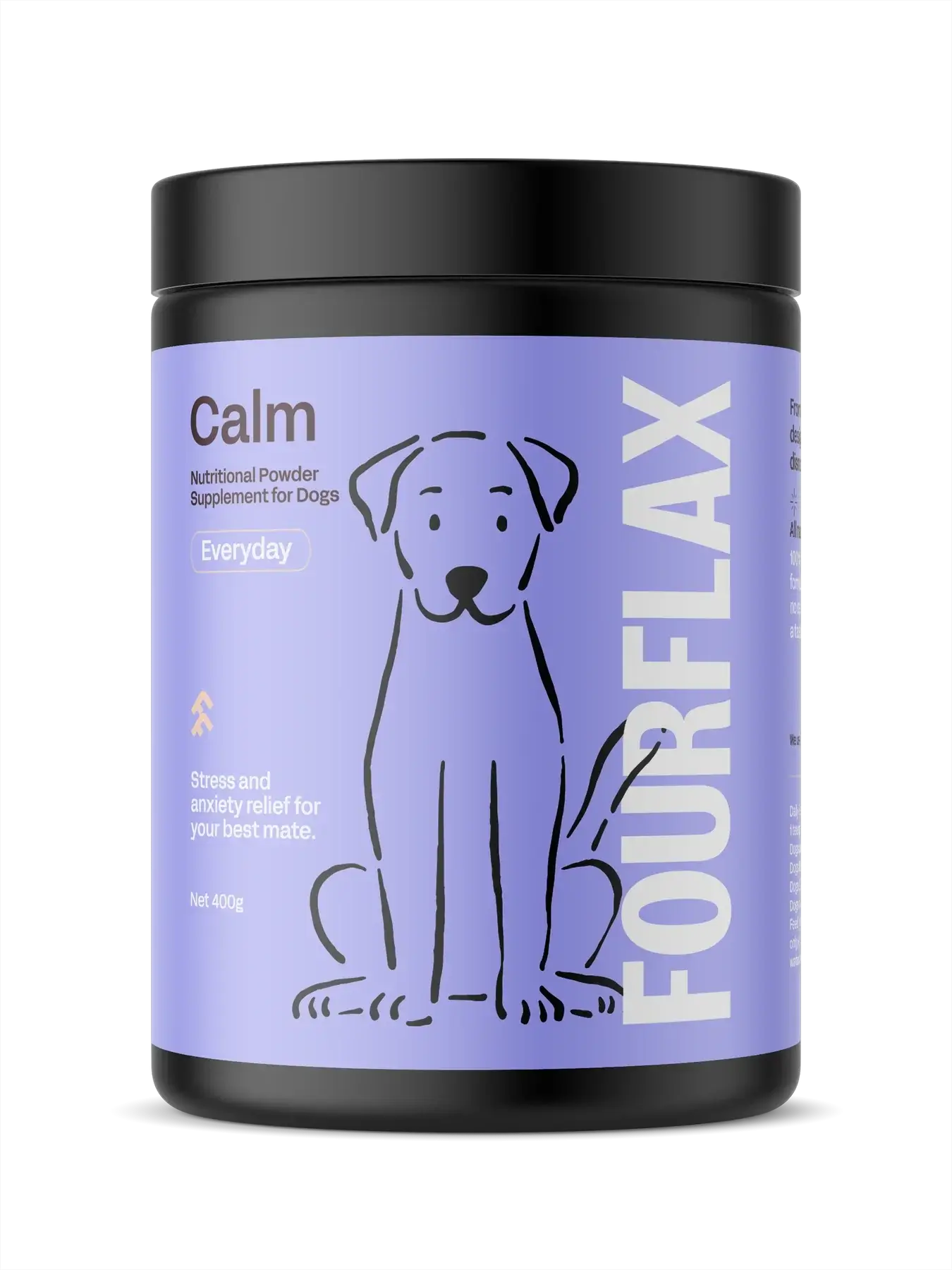 FourFlax Calm nutritional powder supplement for dogs on a white background