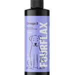 FourFlax Omega 3 fish oil supplement bottle for dogs on a white background