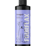 FourFlax Omega 3 fish oil supplement bottle for dogs on a white background