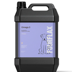 Black container of FourFlax Omega 3 supplement for dogs on a white background