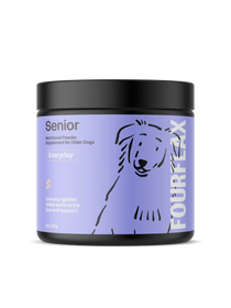 Fourflax Senior pet supplement jar on a white background