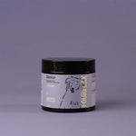 Pet supplement jar with 'Fourflax' branding on a gray background