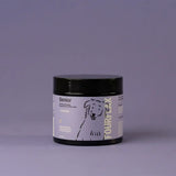 Pet supplement jar with 'Fourflax' branding on a gray background