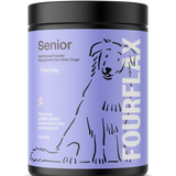 FourFlax Senior dog supplement container on a white background