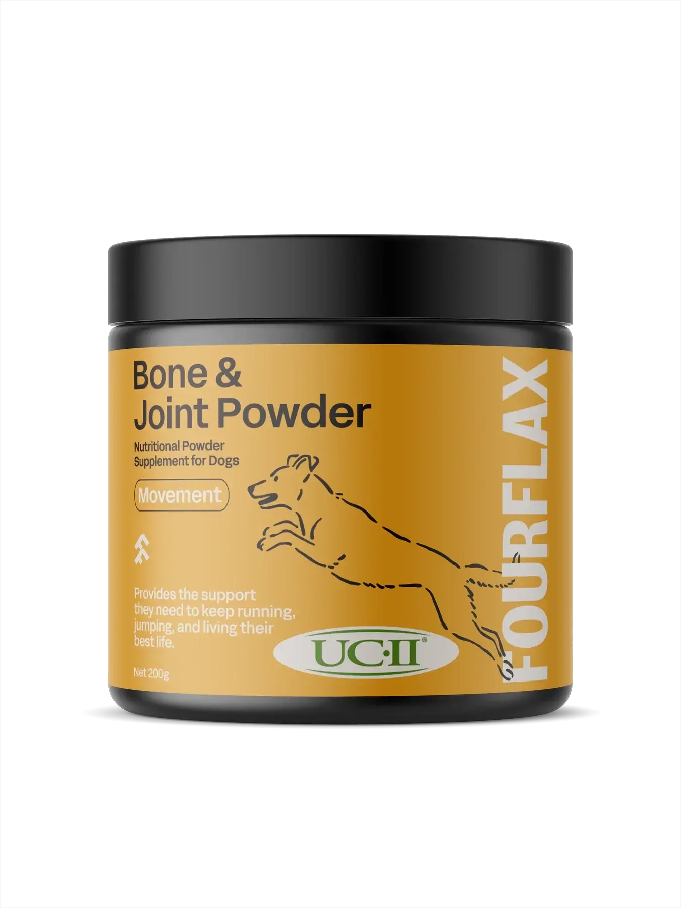 FourFlax Bone & Joint Powder supplement for dogs on a white background