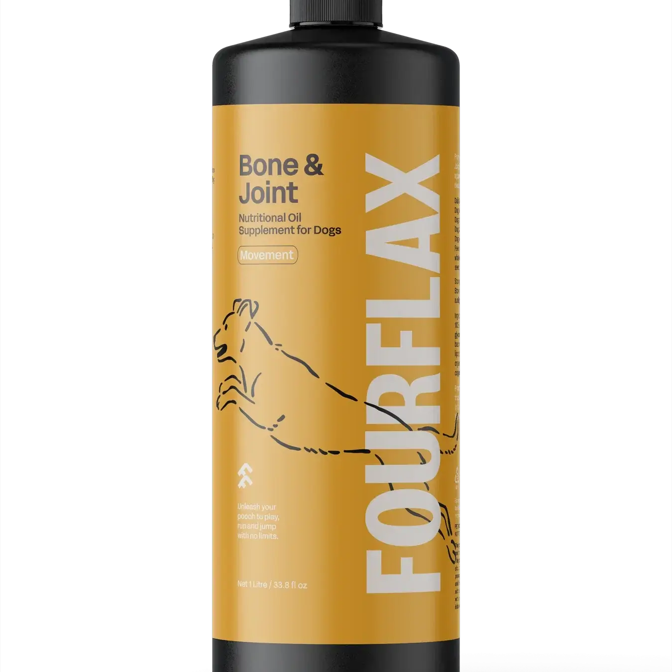 FourFlax Bone & Joint nutritional oil bottle on a white background