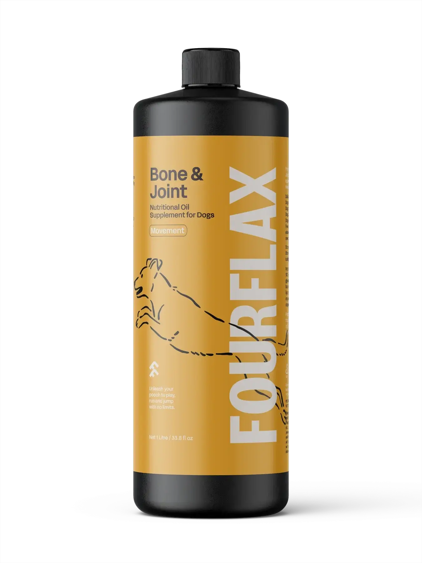 FourFlax Bone & Joint nutritional oil bottle on a white background