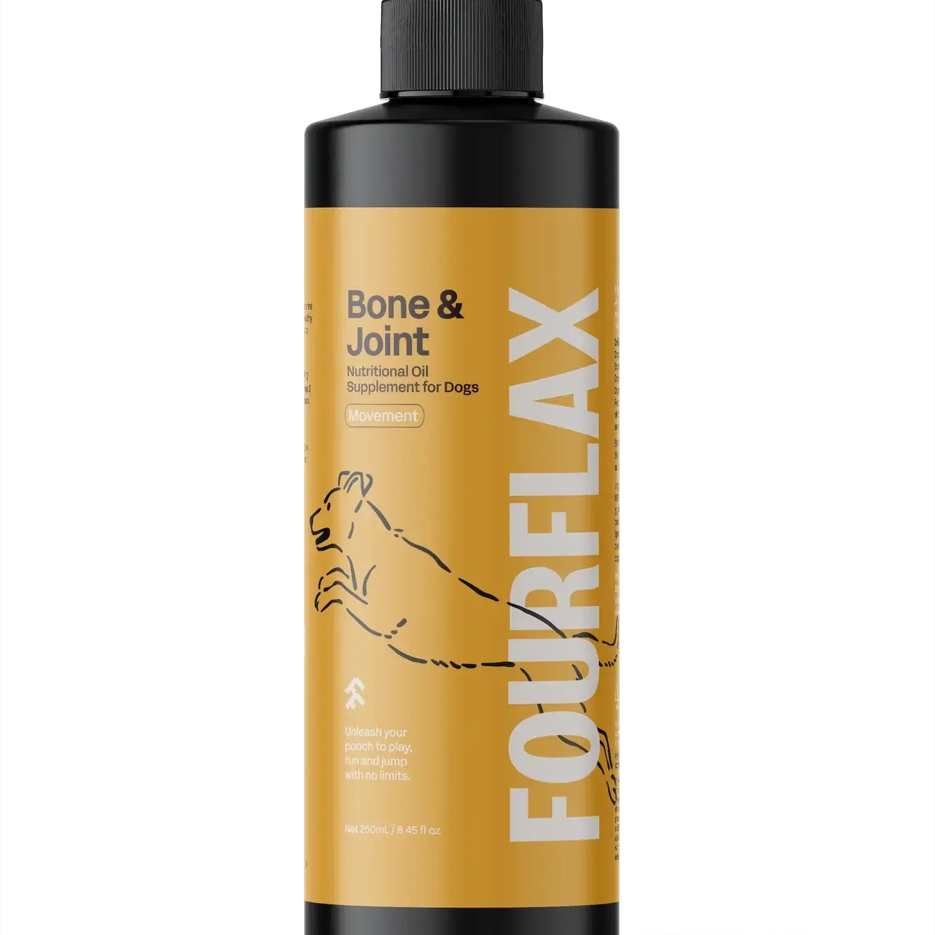 FourFlax Bone & Joint nutritional oil bottle on a white background