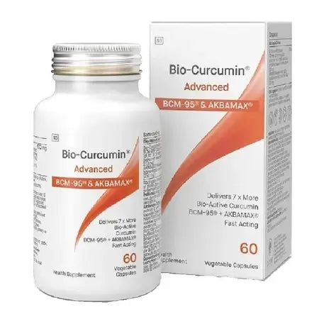 Bio-Curcumin Advanced BCM95 60 Caps supplement bottle and packaging for joint health and antioxidant protection.
