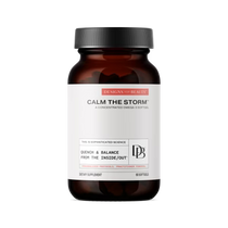 Bottle of 'Calm the Storm' supplement with a black cap on a white background