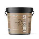 FourFlax Gut Pro supplement container for horses on a white background