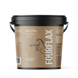 FourFlax Gut Pro supplement container for horses on a white background