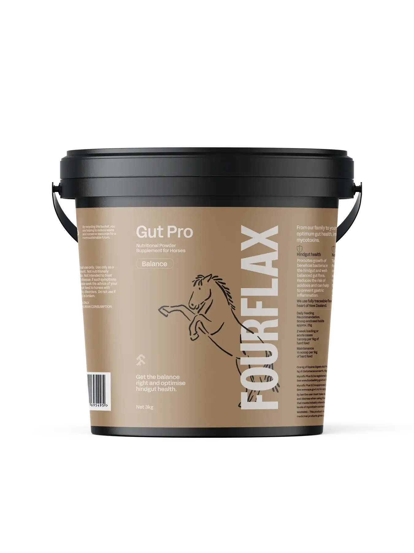 FourFlax Gut Pro supplement container for horses on a white background
