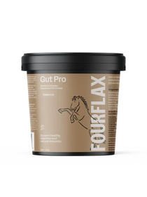 FourFlax Gut Pro supplement container for horses on a white background