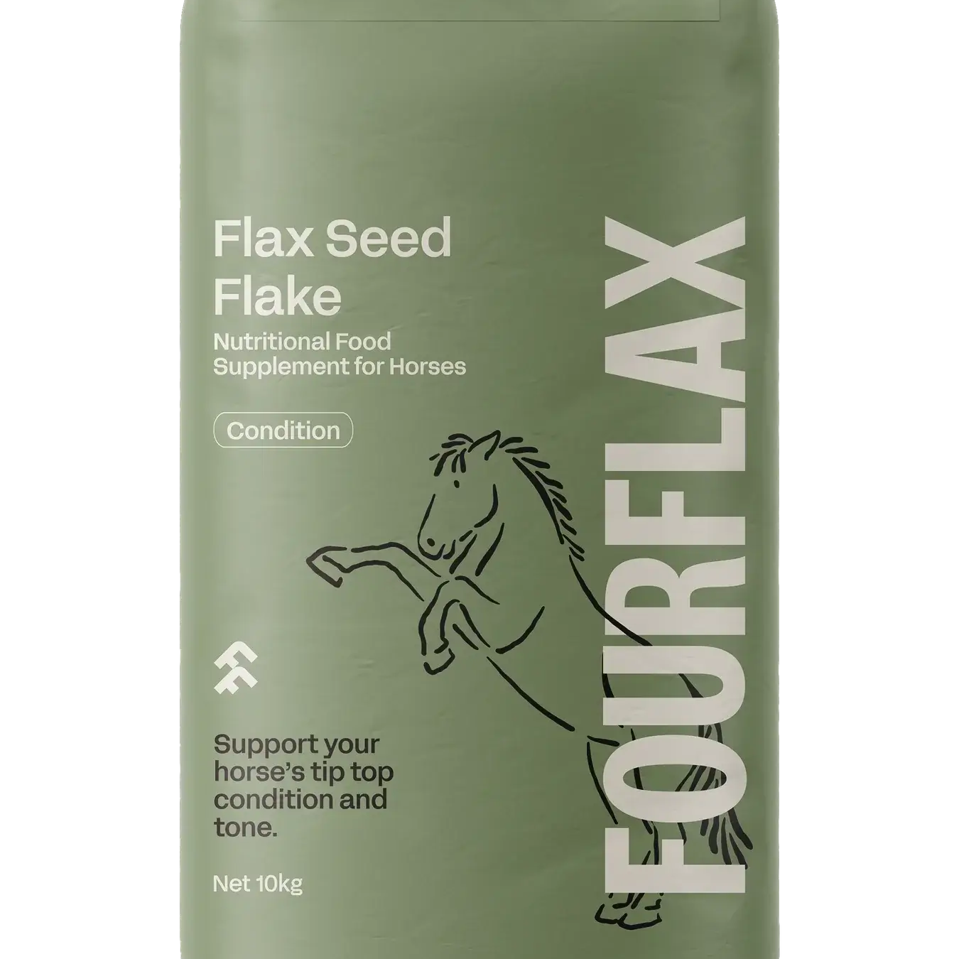 Green package of FourFlax Flax Seed Flake for horses on a white background