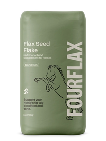 Green package of FourFlax Flax Seed Flake for horses on a white background