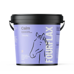 Fourflax Calm supplement for horses in a purple container with black lid on a white background