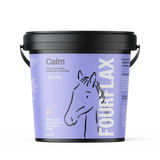 Fourflax Calm supplement for horses in a purple container with black lid on a white background