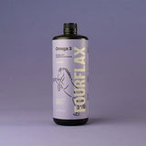 Fourflax Omega 3 supplement bottle on a purple background