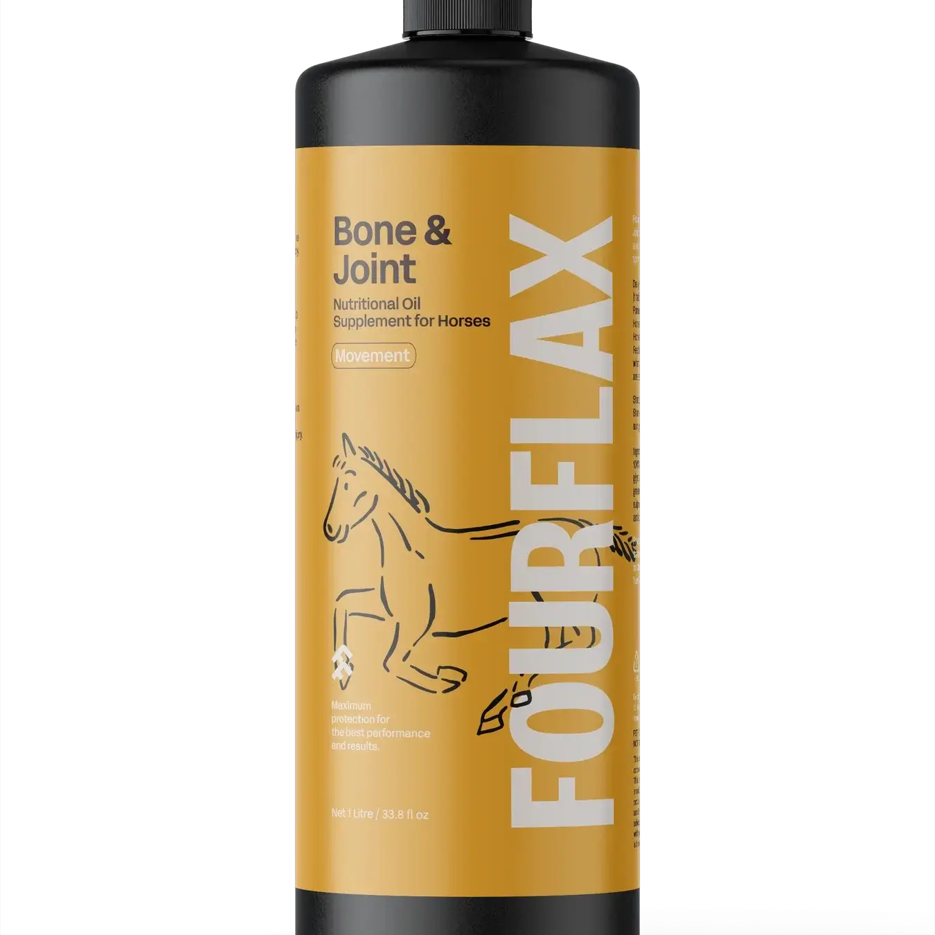 FourFlax Bone & Joint supplement bottle for horses on a white background
