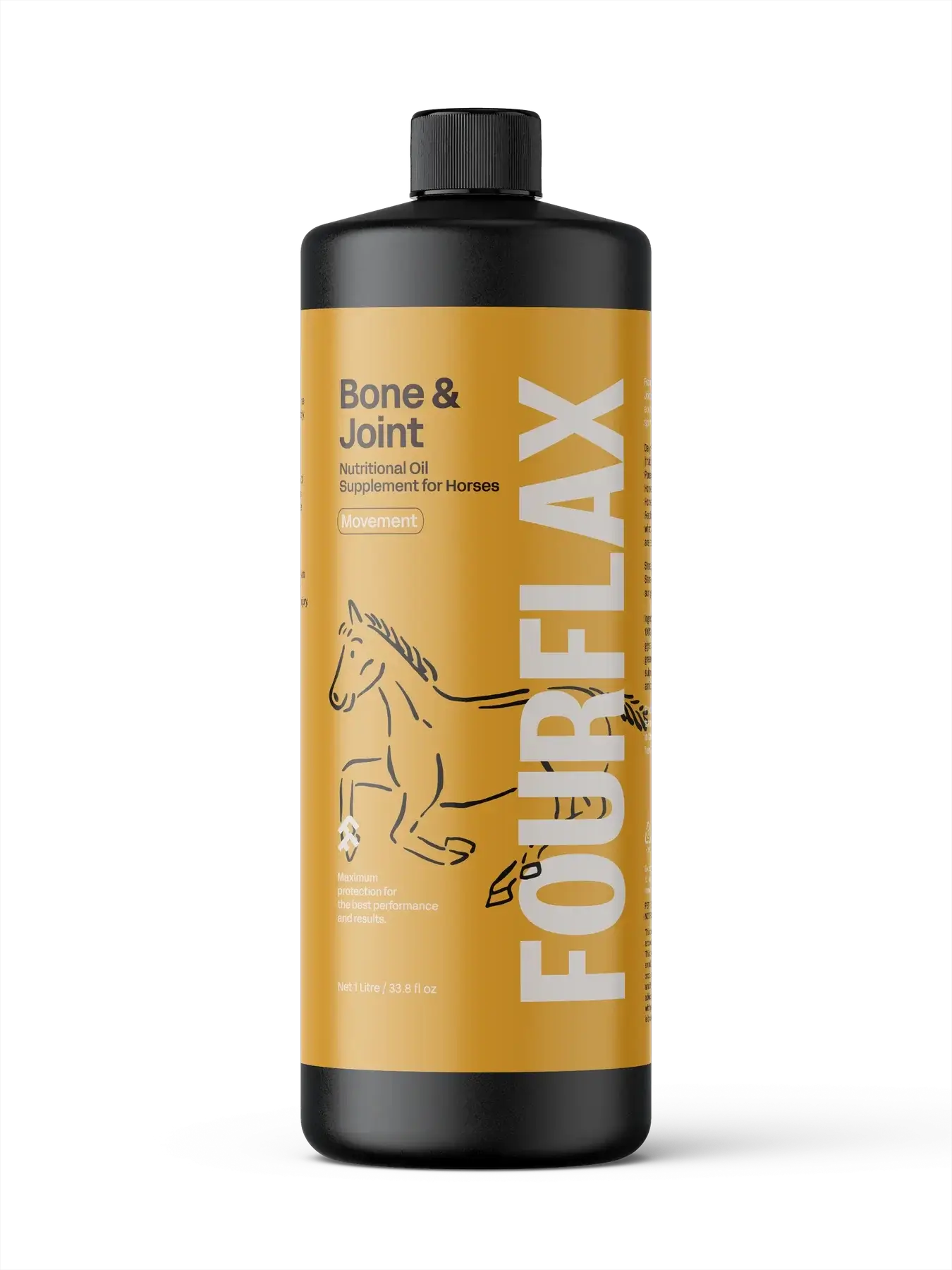FourFlax Bone & Joint supplement bottle for horses on a white background