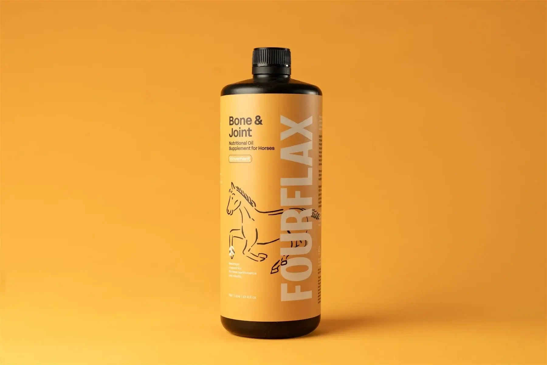 FourFlax bottle for horse care on a yellow background