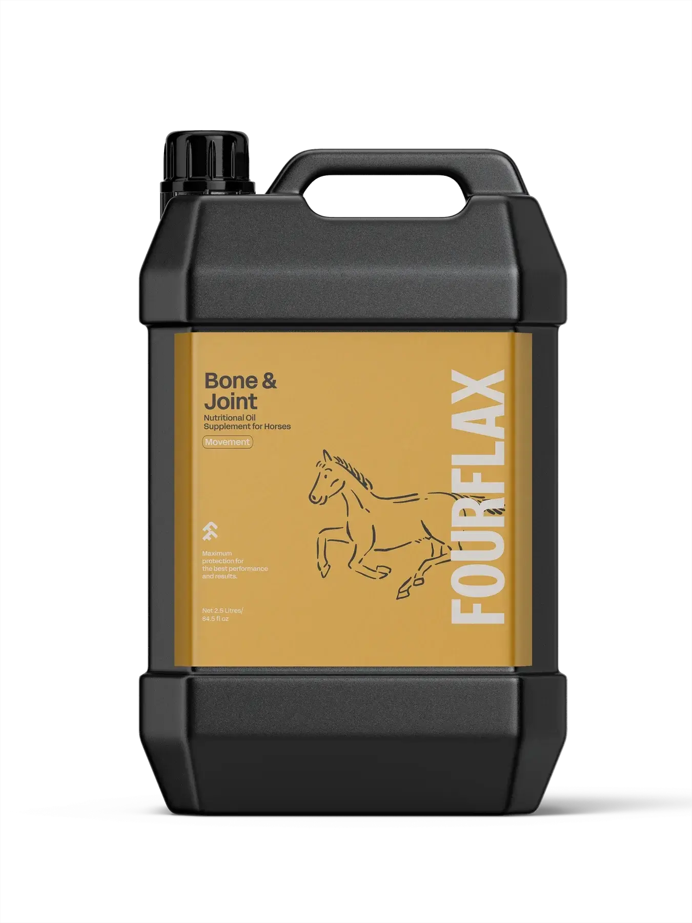 FourFlax Bone & Joint supplement container for horses on a white background